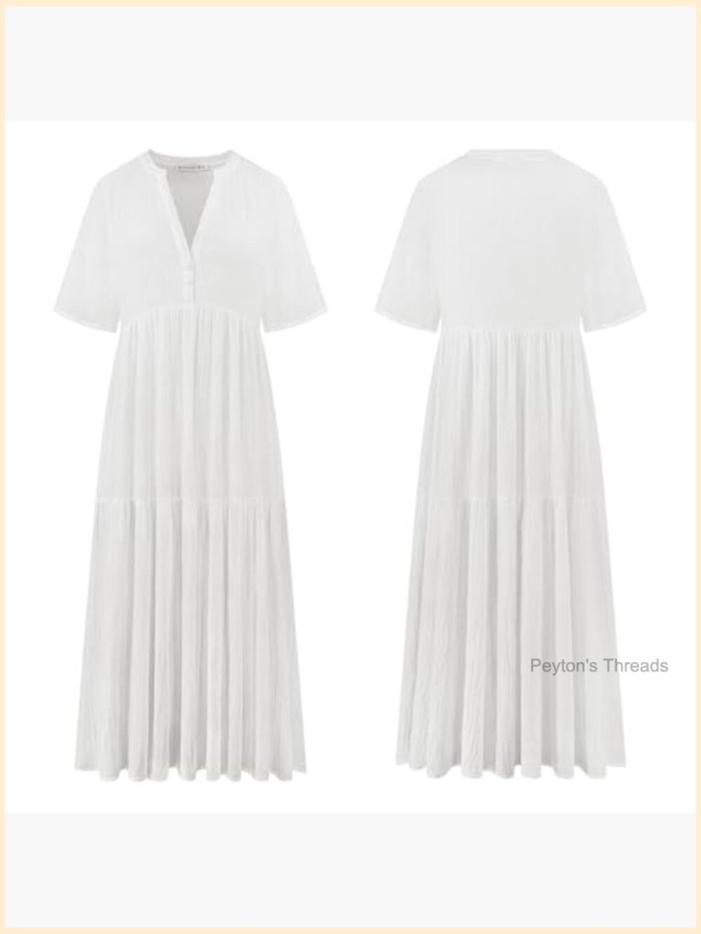 Cotton Flowy Maxi Dress Short Sleeve V Neck Empire Waist Boho Tiered Ruffle - Picture 6 of 7